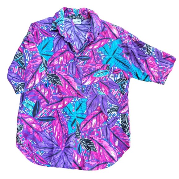 Vintage Touche L.A. Neon Button Up Hawaiian Shirt, Sz M - Picture 6 of 10